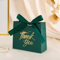 Elegant dark green wedding candy gift box featuring gold Thank You text and ribbon bow - Small (11.5x10x4.5cm) / Dark Green THANK YOU (Green Ribbon)