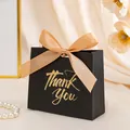 Elegant black wedding candy box with gold Thank You text and a premium satin ribbon bow - Small (11.5x10x4.5cm) / Black THANK YOU (Gold Ribbon)