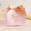 Elegant pink wedding favor box with golden ribbon bow and Thank You gold lettering - Small (11.5x10x4.5cm) / Pink THANK YOU (Gold Ribbon)
