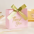 Elegant pink wedding candy box with green ribbon and gold Thank You script. - Small (11.5x10x4.5cm) / Pink THANK YOU (Grass Green Ribbon)