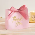 Elegant pink wedding candy gift box with ribbon bow and gold Thank You text - Small (11.5x10x4.5cm) / Pink THANK YOU (Pink Ribbon)