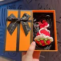 Handmade crochet strawberry flower bouquet keychain in a premium orange gift box - Red Rose (Orange Gift Box)