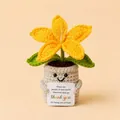 Handmade yellow crochet flower in a smiley pot with a positive energy thank you card - Lily Yellow