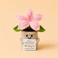 Handmade crochet potted plant with pink flower and positive quote card desktop ornament - Lily Pink
