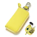 Yellow genuine cowhide leather car key pouch with multi-functional zipper closure for car - Yellow