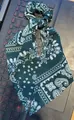 Vintage dark green paisley bandana scrunchie with long bow scarf tails for hair styling - Scarf Scrunchie Style / Dark Green