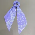 Purple paisley print scrunchie with long ribbons bohemian hair accessory styling - Scarf Scrunchie Style / Purple