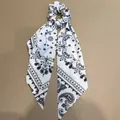 White paisley print hair scrunchie with long scarf ribbons and retro bohemian design - Scarf Scrunchie Style / White