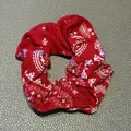Red vintage paisley bandana pattern fabric hair scrunchie for Bohemian hair styling - Hair Tie Style / Red