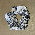 Vintage bohemian style paisley pattern fabric hair scrunchie in classic white and black - Hair Tie Style / White