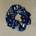 Navy blue bohemian paisley pattern fabric scrunchie hair tie for everyday styling - Hair Tie Style / Navy Blue