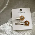 Korean style brown flower hair clips with acrylic petals on white display card - Coffee Flower Hair Clip Set (J300-B151) / Coffee