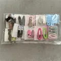 Colorful Korean style hair clip assortment set with bows and oval duckbill clips - Hair Clip Set (P19) / 10 Cards / Mix Colors