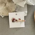 Elegant acetate floral hair clip with red gem detail, Korean style hair accessory for women - Tortoise Shell Flower Duckbill Clip (49-B4) / Coffee & Cream