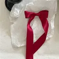 Elegant burgundy satin ribbon bow hair clip in Korean style with long tails for women - Wide Wavy Edge Hair Clip (J52-B53) / Red