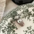 Elegant Korean style oval hair clip with grey pearl and clear crystal decoration - Grey Pearl Rhinestone Oval Clip (J300-B231) / Transparent Black
