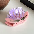 Pince à cheveux papillon style coréen avec motif marbre violet et strass étincelants - Lotus Rose-Mauve avec Micro-Strass