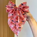 Pink Halloween bow hair clip with ghost and pumpkin prints for festive hair styling - Pink Halloween Print Style (3) / Pink