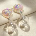 Vintage iridescent shell drop earrings with clear glass sphere charms for women - Iridiscent Shell Glass Ball Earrings (2607103)