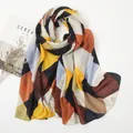 Vintage bohemian patchwork cotton linen scarf with retro multicolor geometric checks - 180cm x 85cm / Retro Geometric Large Grid Print Style (XB149-02)