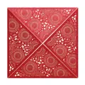 Detailed close-up of red laser-cut glitter wedding invitation with floral patterns - Glitter Red