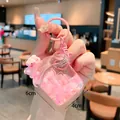 Cute pink quicksand pig keychain liquid filled bag charm with size dimensions 6x4cm - Piggy Doll Quicksand Bottle / Pink