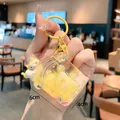 Cute yellow boba tea liquid quicksand keychain with cartoon cat pendant for bags - Animal House - Cat / Yellow