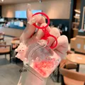 Adorable pink cartoon bear quicksand house keychain with red glitter liquid for bag charm - Animal House - Bear / Red
