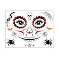Detail view of Day of the Dead skull face tattoo sticker with spiders and floral eyes - Halloween Scar 10 / 17.2x13.2