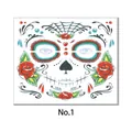 Colorful Day of the Dead face tattoo sticker Style 1 for Halloween party makeup - Pattern 1 / 17.2x13.2
