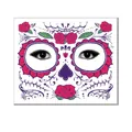 Day of the Dead floral face tattoo sticker with red roses and purple spiderwebs, Style 3 - Pattern 3 / 17.2x13.2