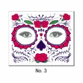 Dag van de Doden gezichtstattoo sticker met rode rozen en paarse spinnenwebben, Nr. 3 - Patroon 3 / 17.2x13.2