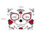 Halloween Day of the Dead sugar skull face tattoo sticker with red roses 172x132mm - Pattern 5 / 17.2x13.2