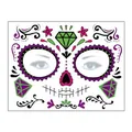 Colorful Day of the Dead Halloween face tattoo sticker with floral and diamond patterns - Pattern 11 / 17.2x13.2