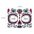 Day of the Dead Halloween face tattoo sticker with colorful floral designs, 172x132mm size - Pattern 9 / 17.2x13.2