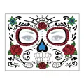 Day of the Dead sugar skull face tattoo sticker featuring red roses and spider web - Pattern 15 / 17.2x13.2
