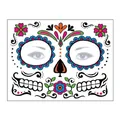Halloween Day of the Dead sugar skull face tattoo sticker with colorful floral patterns - Pattern 14 / 17.2x13.2