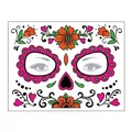 Colorful Day of the Dead floral face tattoo sticker for Halloween masquerade parties - Pattern 17 / 17.2x13.2