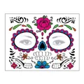 Colorful Sugar Skull face tattoo sticker for Halloween and Day of the Dead costumes - Pattern 16 / 17.2x13.2