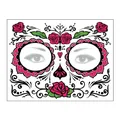 Sugar skull face tattoo sticker for Halloween and Day of the Dead with red rose designs - New 2 / 17.2x13.2