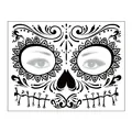 Detailed black Day of the Dead face tattoo sticker with sugar skull floral patterns - New 1 / 17.2x13.2