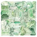 50pcs green bamboo watercolor PET waterproof stickers for DIY phone cases and cups - Oriental Bamboo / 50 Pieces / Green