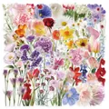 Assorted colorful watercolor floral PET stickers for DIY waterproof phone case decoration - Floral / 53 Pieces/Set / Colorful