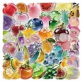 Set of 50 watercolor PET transparent stickers featuring crystal fruit and vegetable designs. - Glass Fruit/Vegetables / 53 Pieces/Set / Colorful