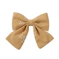 Fiocco per capelli beige per bambina con delicati ricami a margherita bianca su tessuto - Stile Ricamo a Margherita (1) / 1 Pezzo / Kaki
