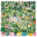 Variety pack of 50 watercolor PET transparent stickers featuring various potted plants - Green Plant / 55 Pieces / Green