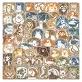 Vintage collection of 50 animal PET stickers in earthy watercolor style for DIY decor. - Animal Postmark / 54 Pieces / Colorful