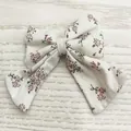 Fermaglio per capelli a fiocco con stampa floreale per bambine con motivi viola e bianchi - Stile Floreale Rosso-Porpora (13) / 1 Pezzo / Bianco