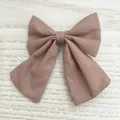 Grande fermaglio per capelli con fiocco in tessuto marrone malva stile college - Stile Fiocco Grande Tinta Unita (18) / 1 Pezzo / Marrone Rosa Cipria