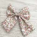 Elegante fiocco per capelli bianco con stampa floreale arancione per bambine stile preppy - Stile Floreale Arancione (17) / 1 Pezzo / Bianco